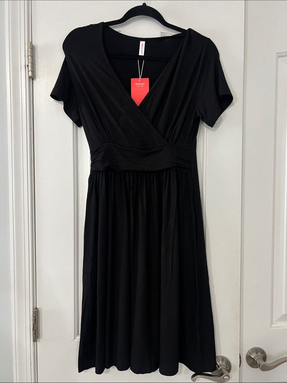 Junior's Black V-Neck Wrap-Style Dress